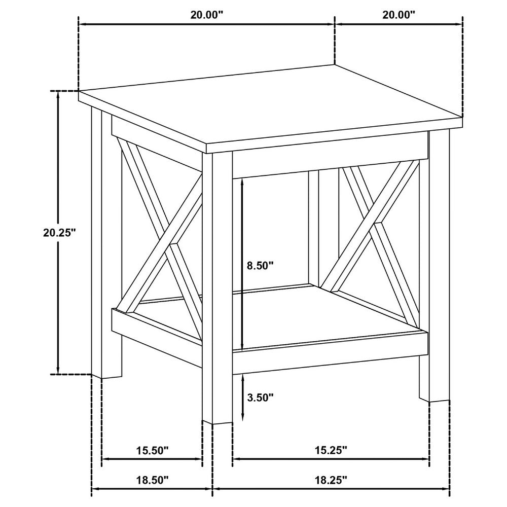 Yuzie Side End Table with Open Shelf | X-Side Frame | White Wood 20"