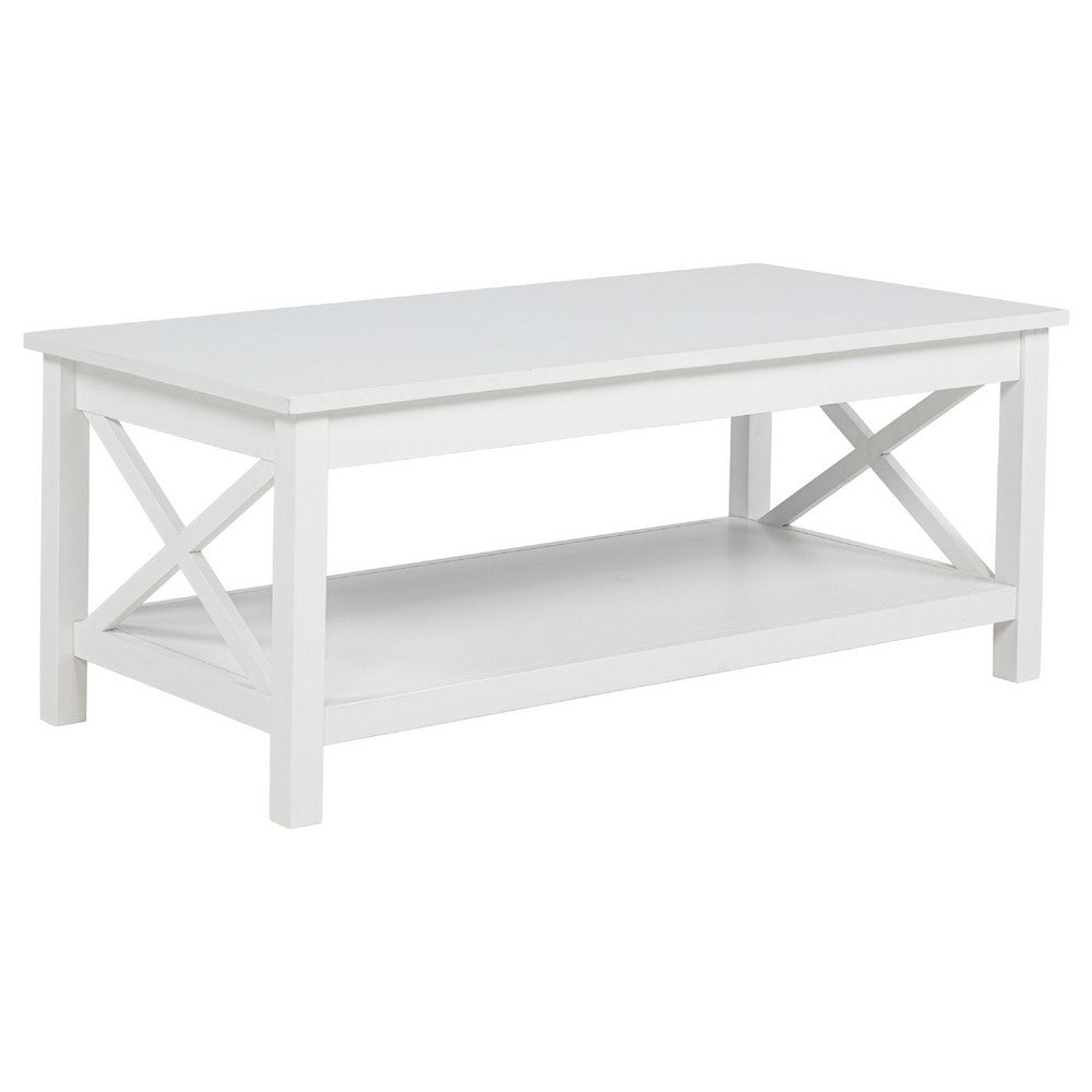 Yuzie Lift-Top Coffee Table with Hidden Storage and Shelf | White Wood 44"