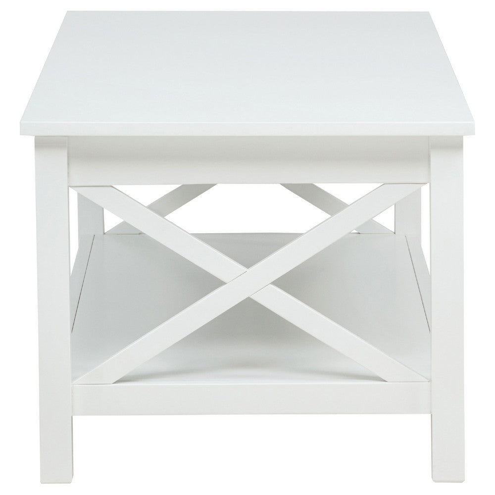 Yuzie Lift-Top Coffee Table with Hidden Storage and Shelf | White Wood 44"