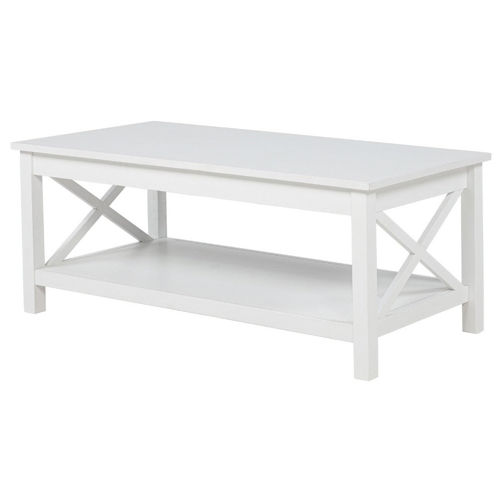 Yuzie Lift-Top Coffee Table with Hidden Storage and Shelf | White Wood 44"