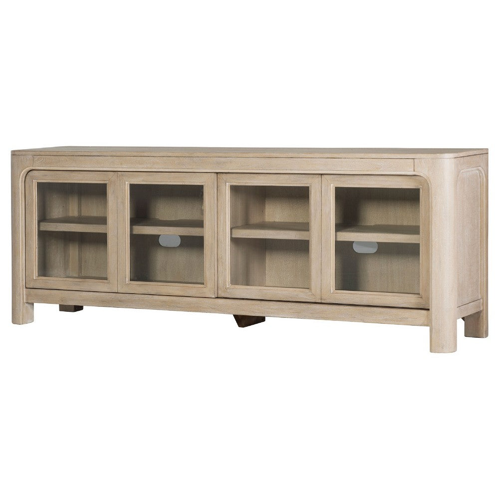 Pira TV St& Media Console with 2 Glass Door Cabinets | Brown Wood 71"