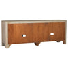 Pira TV St& Media Console with 2 Glass Door Cabinets | Brown Wood 71"