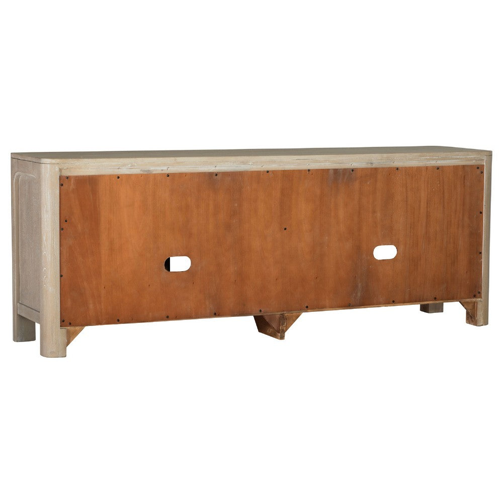 Pira TV St& Media Console with 2 Glass Door Cabinets | Brown Wood 71"