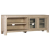 Pira TV St& Media Console with 2 Glass Door Cabinets | Brown Wood 71"