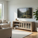 Pira TV St& Media Console with 2 Glass Door Cabinets | Brown Wood 71"
