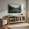 Pira TV St& Media Console with 2 Glass Door Cabinets | Brown Wood 71"