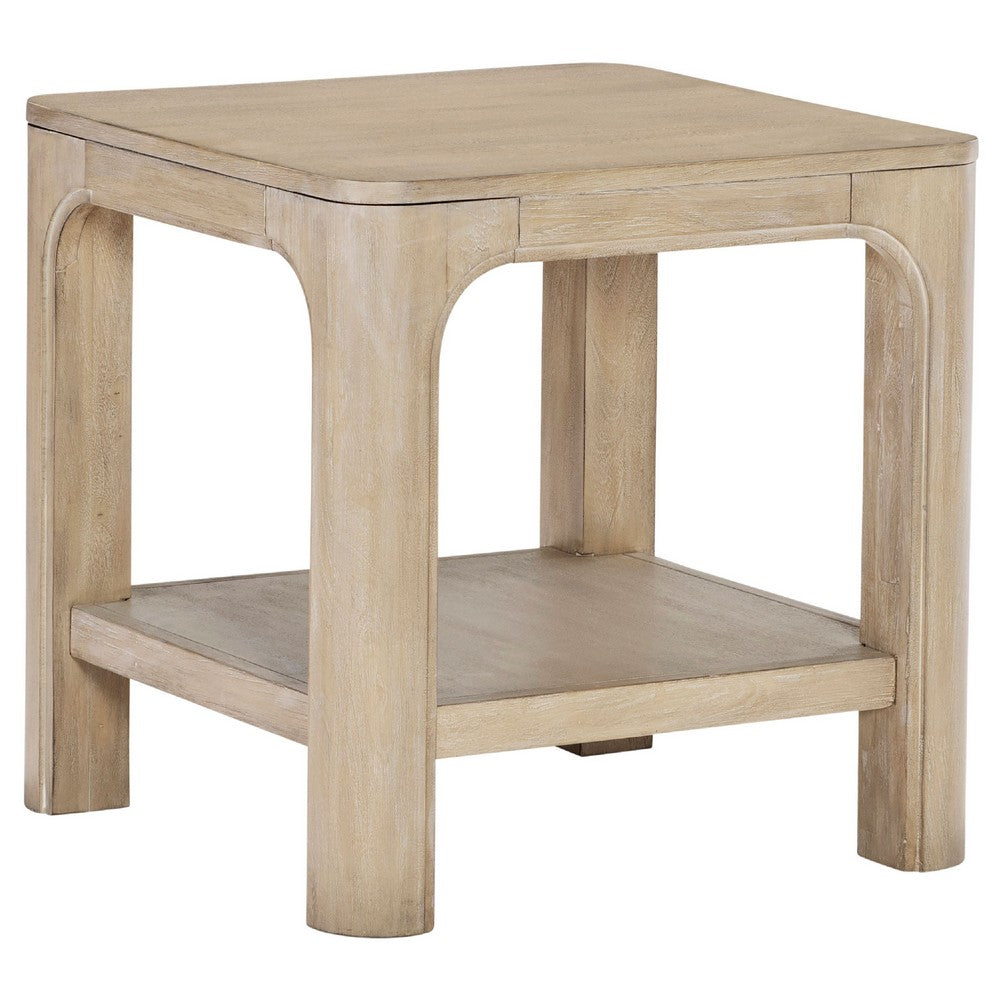 Pira Square Side-End Table | Open Shelf | Distressed Brown Wood 22"