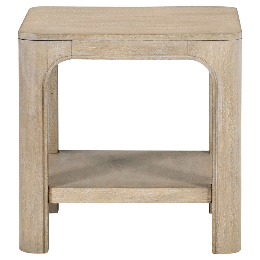 Pira Square Side-End Table | Open Shelf | Distressed Brown Wood 22"