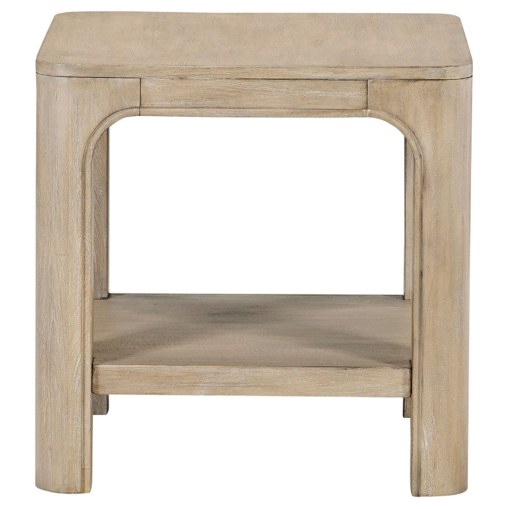 Pira Square Side-End Table | Open Shelf | Distressed Brown Wood 22"