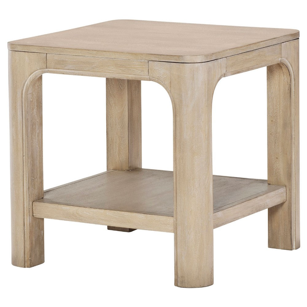 Pira Square Side-End Table | Open Shelf | Distressed Brown Wood 22"