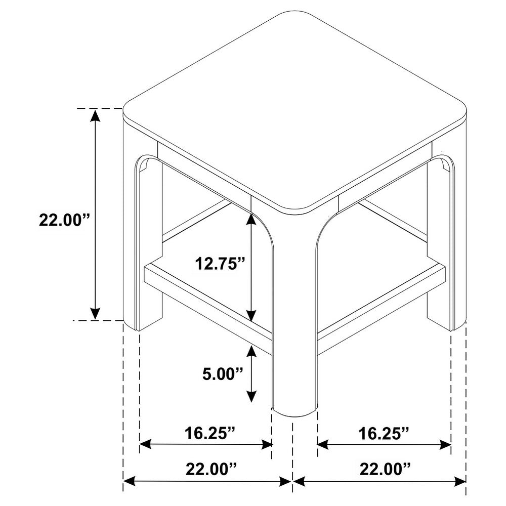Pira Square Side-End Table | Open Shelf | Distressed Brown Wood 22"
