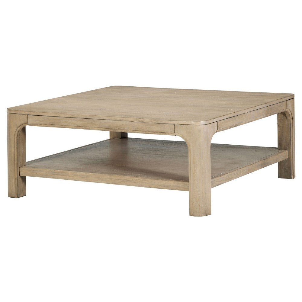 Pira Square Cocktail Coffee Table | Open Shelf | Distressed Brown Wood 40"