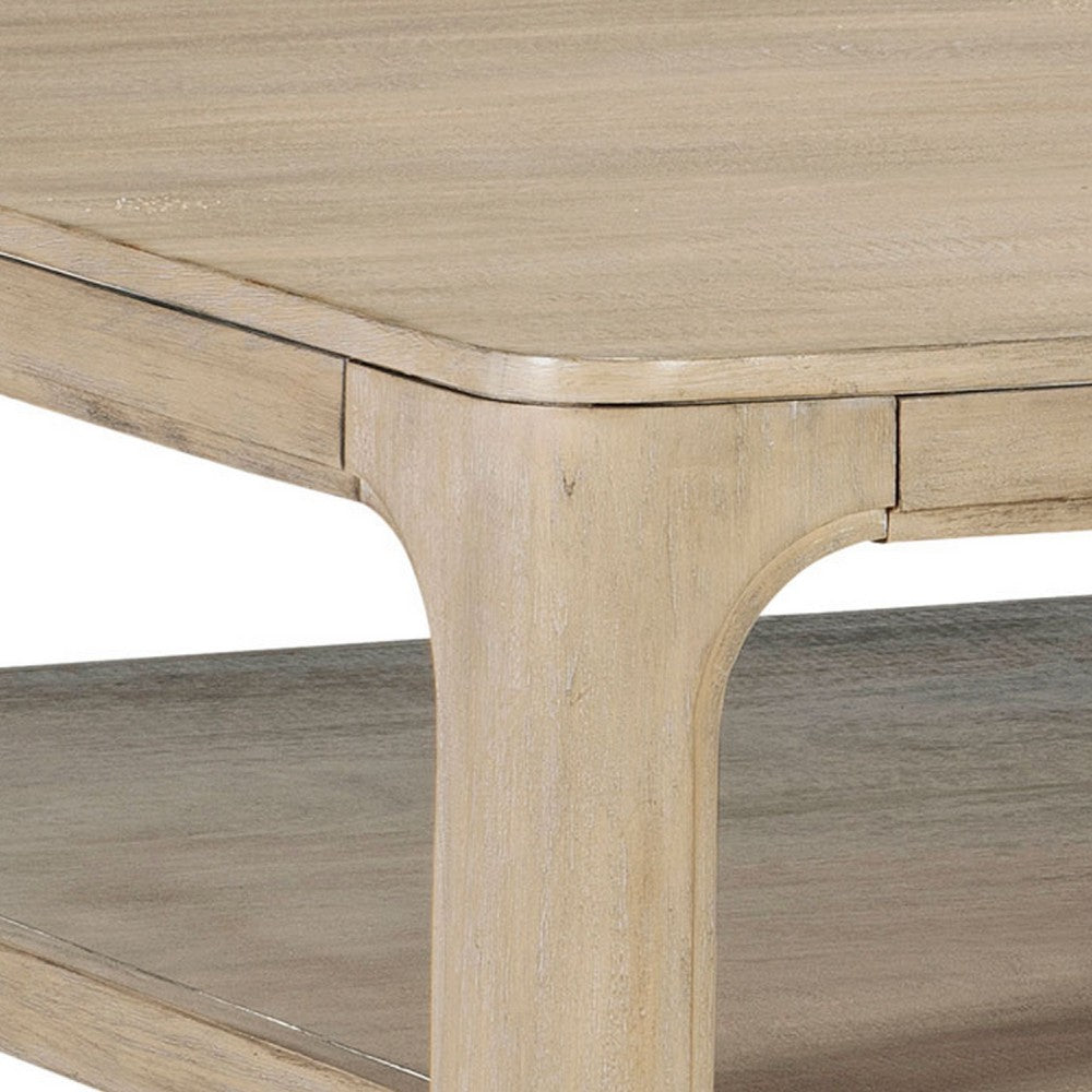 Pira Square Cocktail Coffee Table | Open Shelf | Distressed Brown Wood 40"