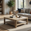 Pira Square Cocktail Coffee Table | Open Shelf | Distressed Brown Wood 40"