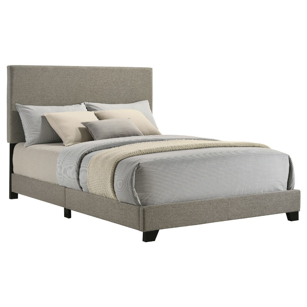 Desy Full Panel Bed | Foam Headboard | Taupe Gray Upholstery | Black