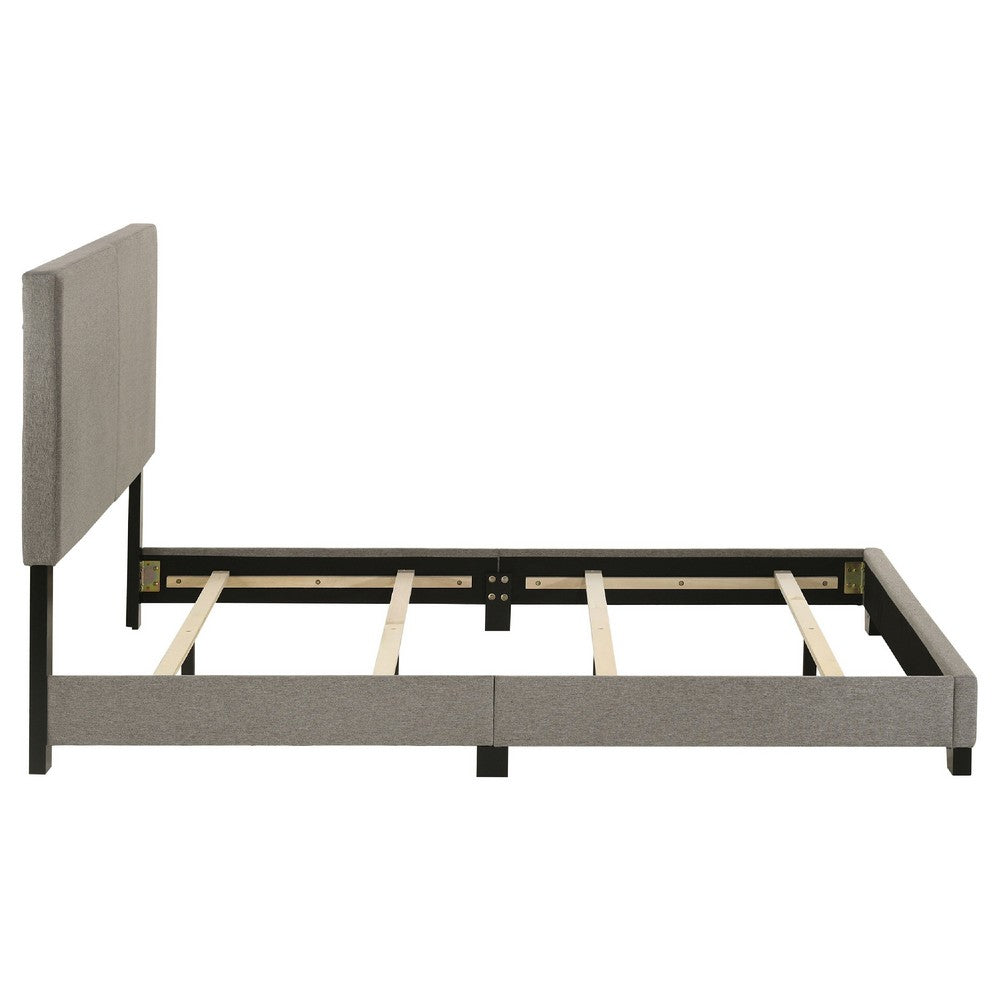 Desy Full Panel Bed | Foam Headboard | Taupe Gray Upholstery | Black
