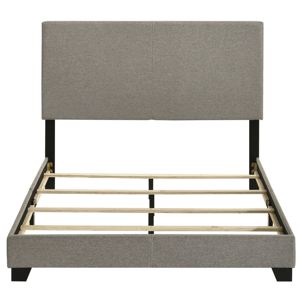 Desy Full Panel Bed | Foam Headboard | Taupe Gray Upholstery | Black