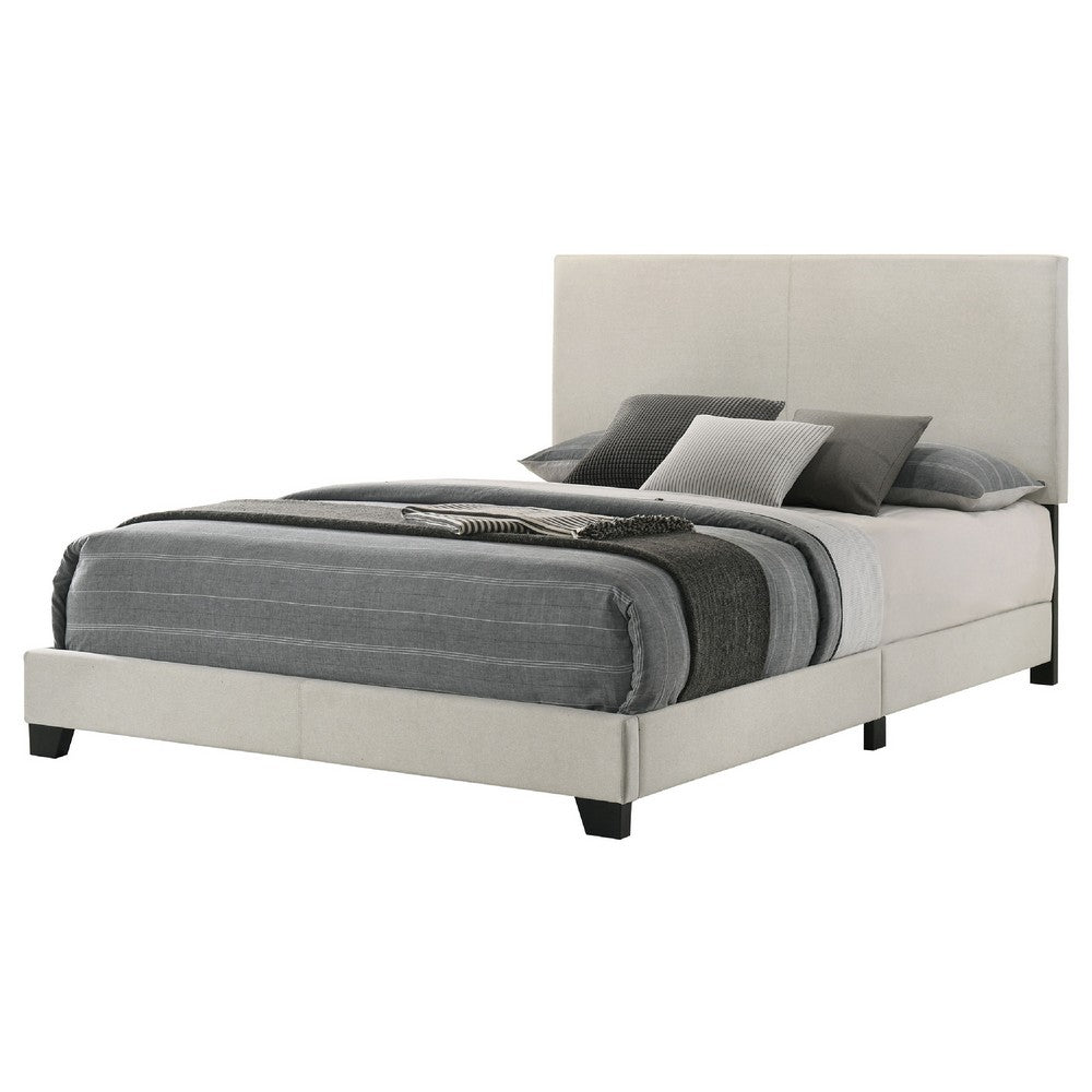 Desy Queen Panel Bed | Foam Headboard | Cream Upholstery | Modern Black