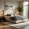 Desy Queen Panel Bed | Foam Headboard | Cream Upholstery | Modern Black