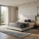 Desy Queen Panel Bed | Foam Headboard | Cream Upholstery | Modern Black