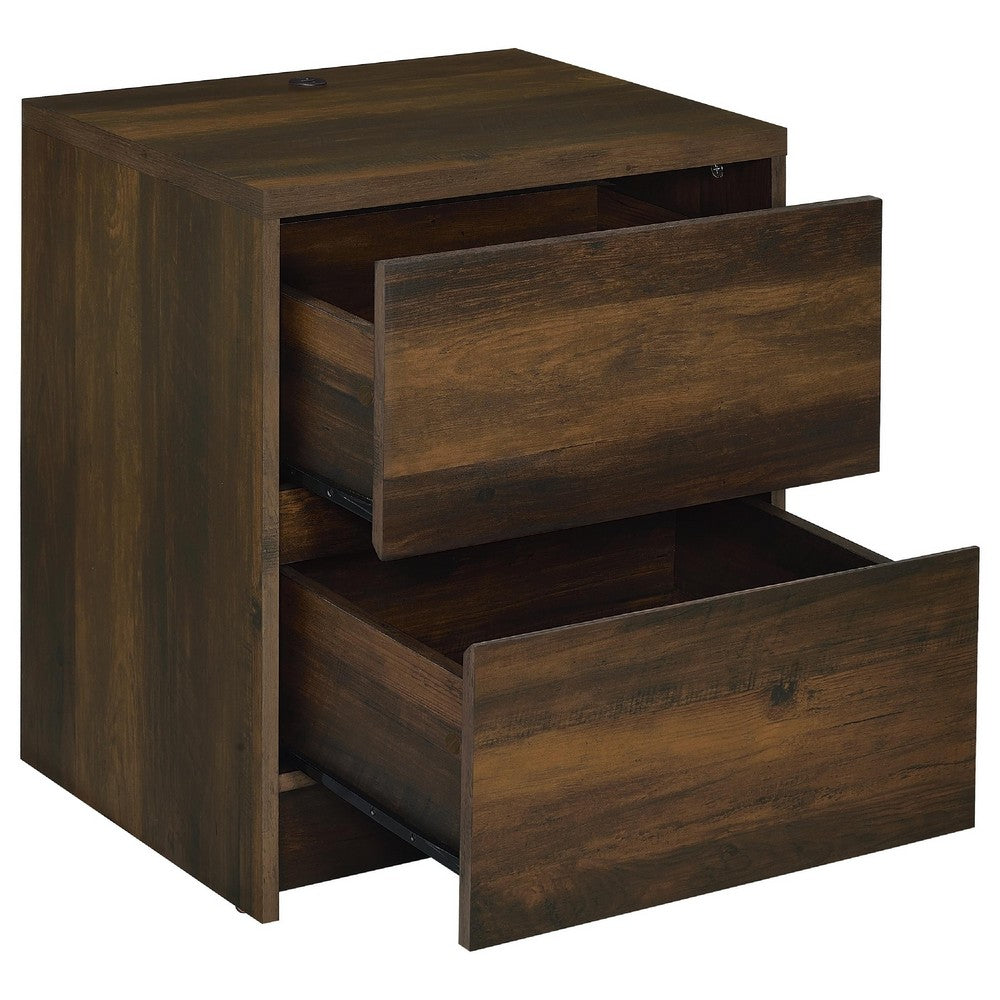 Park Nightst& | 2 Drawers | LED Light & USB Ports | Dark Pine Brown Wood