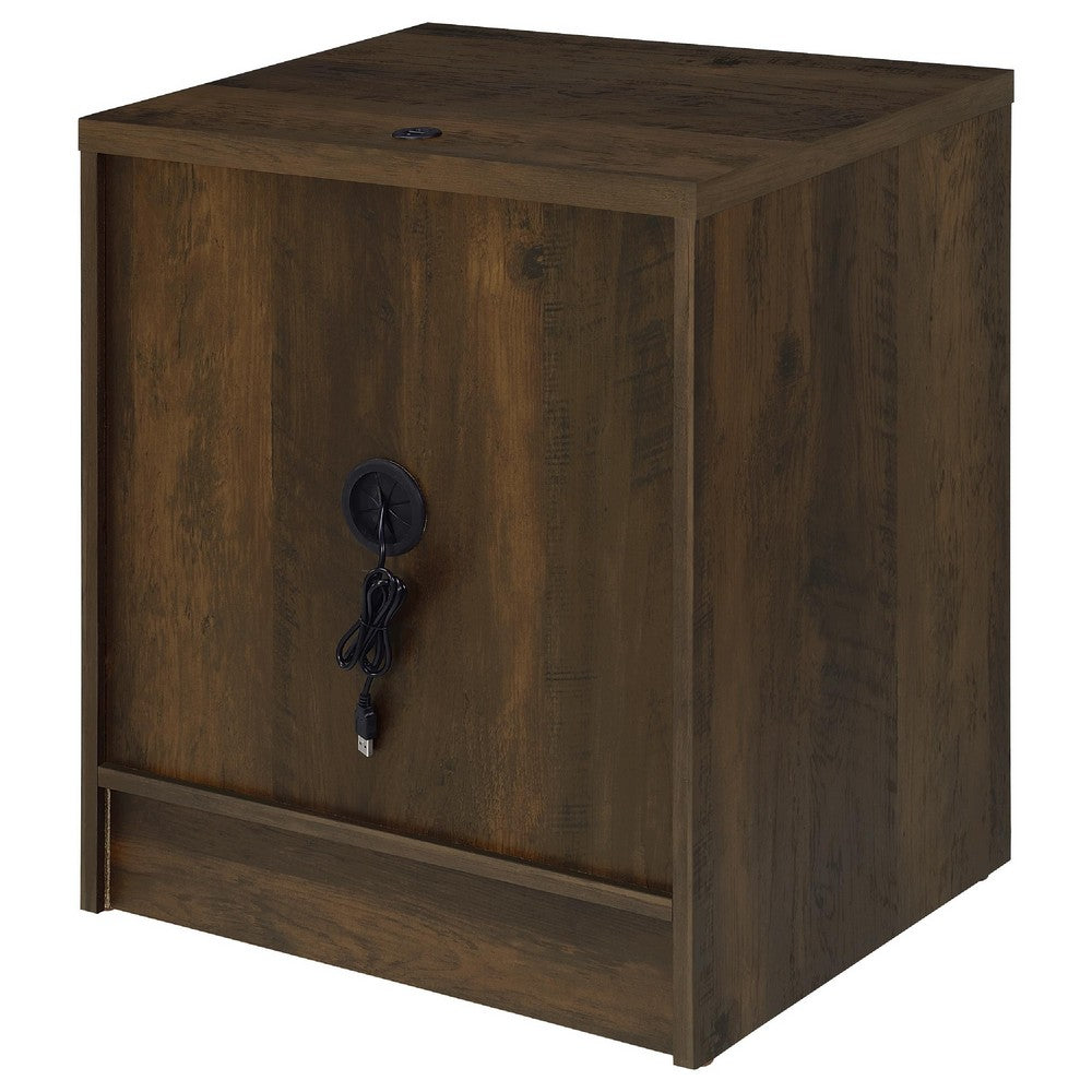 Park Nightst& | 2 Drawers | LED Light & USB Ports | Dark Pine Brown Wood