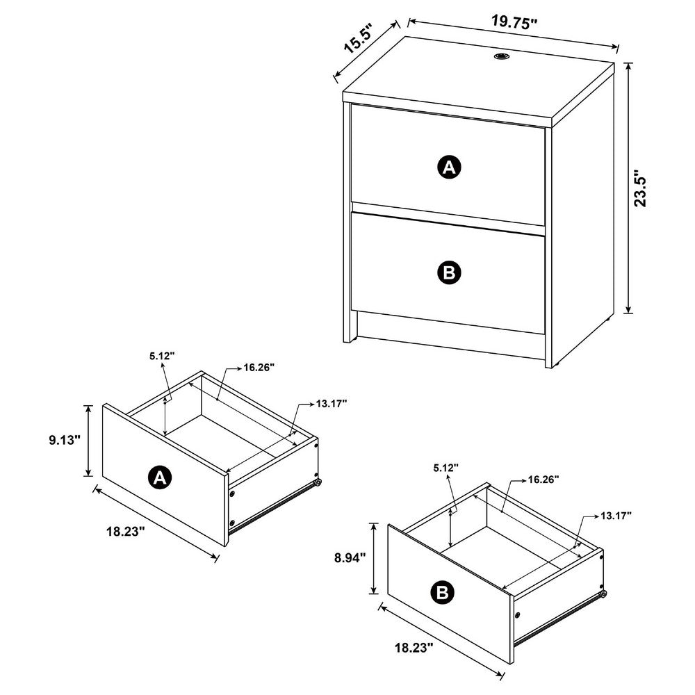Park Nightst& | 2 Drawers | LED Light & USB Ports | Dark Pine Brown Wood
