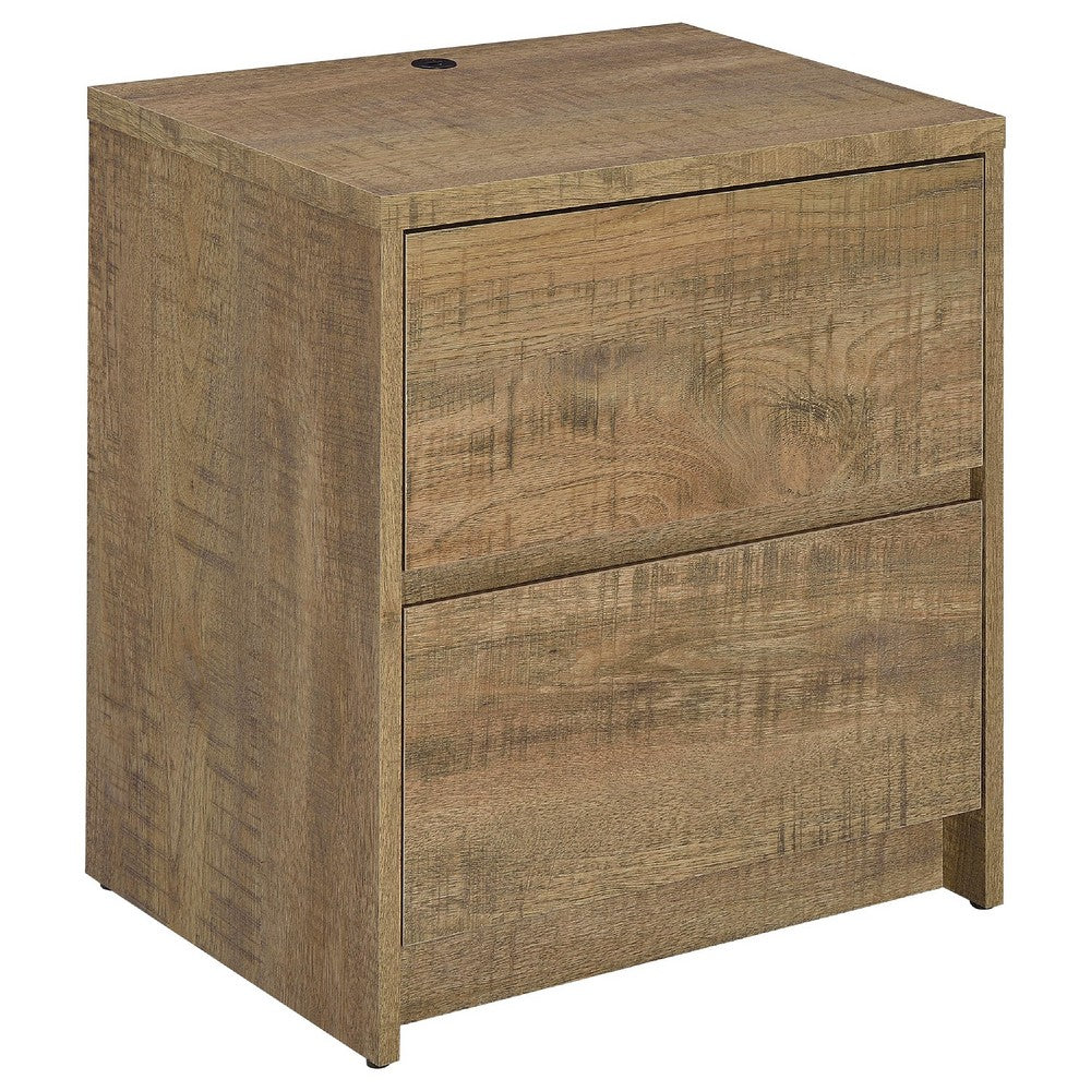 Park Nightst& | 2 Drawers | LED Light & USB Ports | Mango Brown Finish