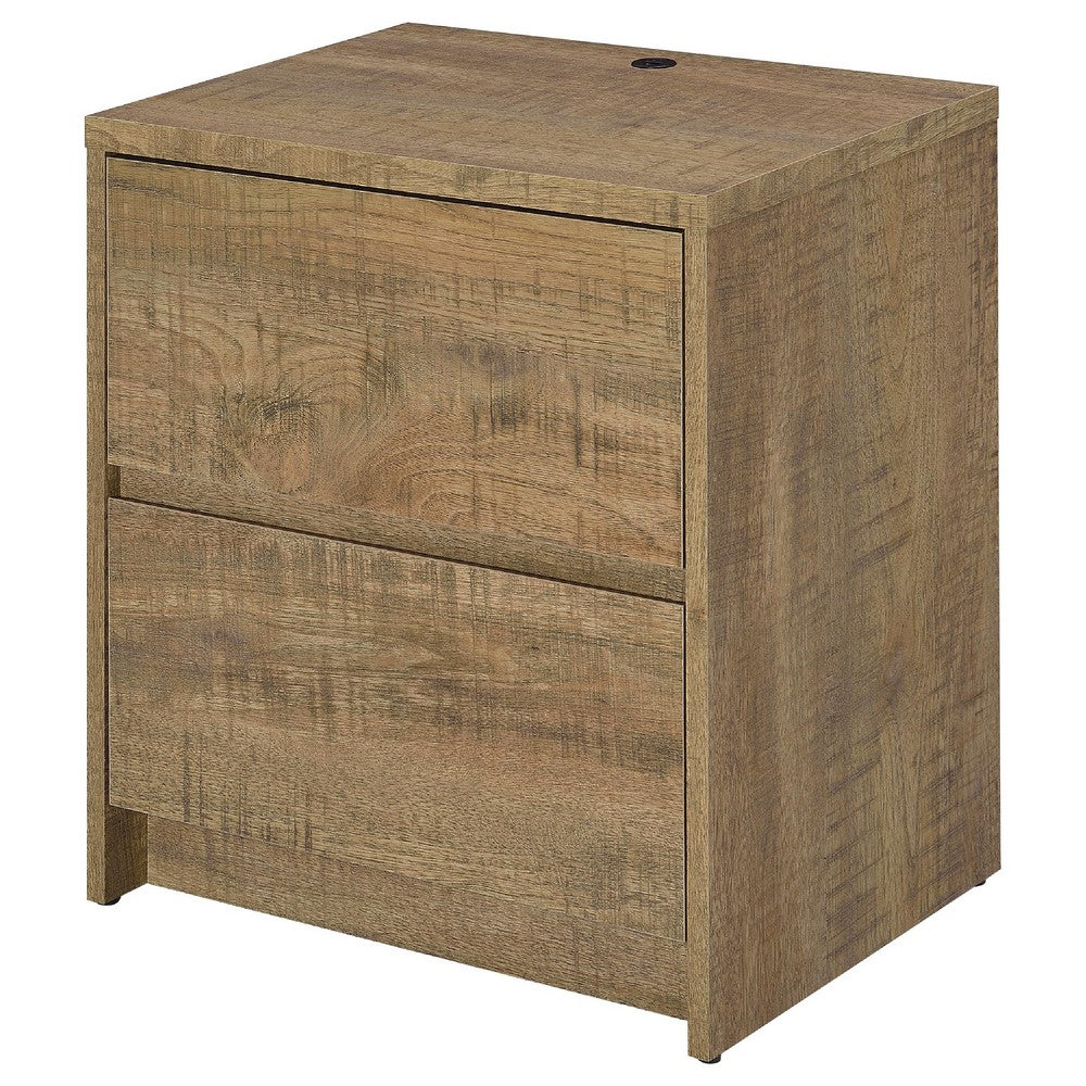 Park Nightst& | 2 Drawers | LED Light & USB Ports | Mango Brown Finish