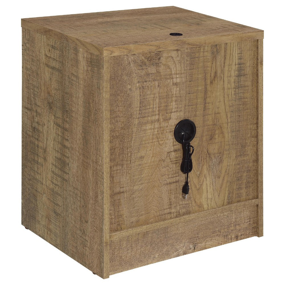 Park Nightst& | 2 Drawers | LED Light & USB Ports | Mango Brown Finish