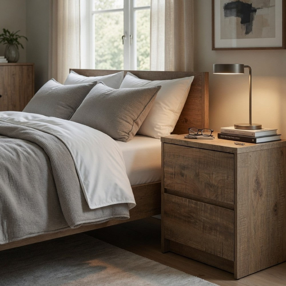 Park Nightst& | 2 Drawers | LED Light & USB Ports | Mango Brown Finish