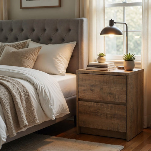 Park Nightst& | 2 Drawers | LED Light & USB Ports | Mango Brown Finish