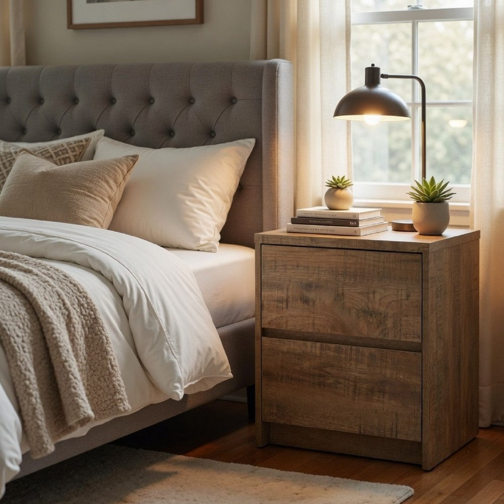 Park Nightst& | 2 Drawers | LED Light & USB Ports | Mango Brown Finish