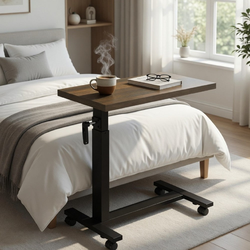 Park C-Shape Mobile Overbed Table | Steel Base | Dark Pine Brown 28-40"