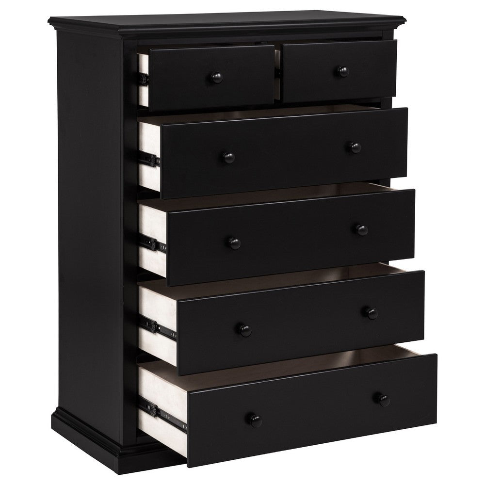 Umer Tall Dresser Chest | 6 Drawers | Round Knobs | Plinth Base | Black Wood