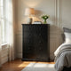 Umer Tall Dresser Chest | 6 Drawers | Round Knobs | Plinth Base | Black Wood