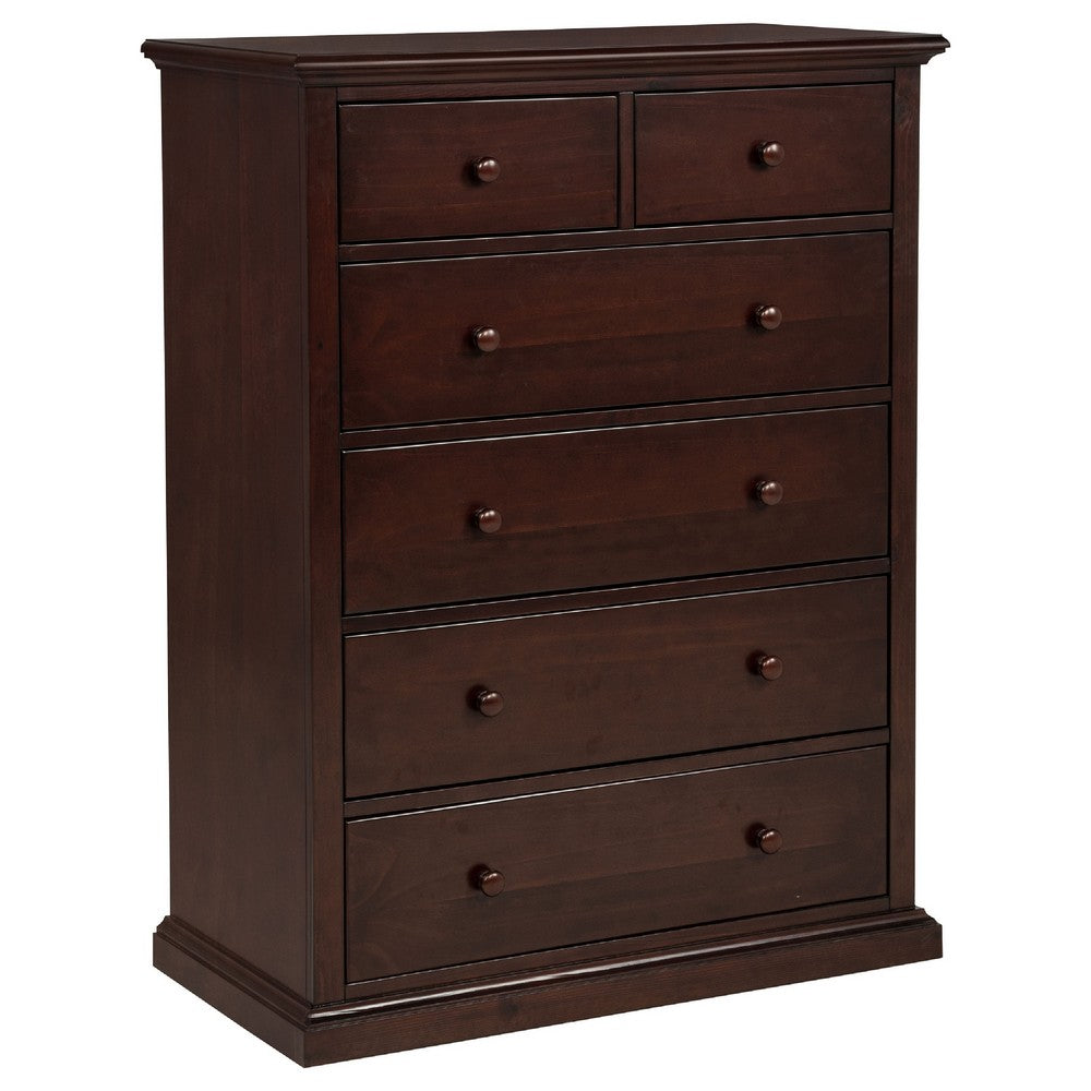 Umer Tall Dresser Chest | 6 Drawers | Plinth Base | Cappuccino Brown Wood
