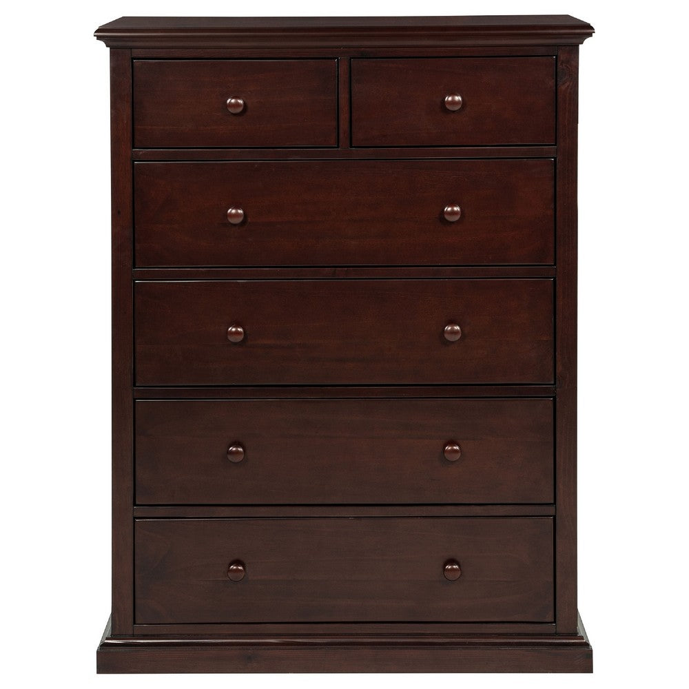Umer Tall Dresser Chest | 6 Drawers | Plinth Base | Cappuccino Brown Wood