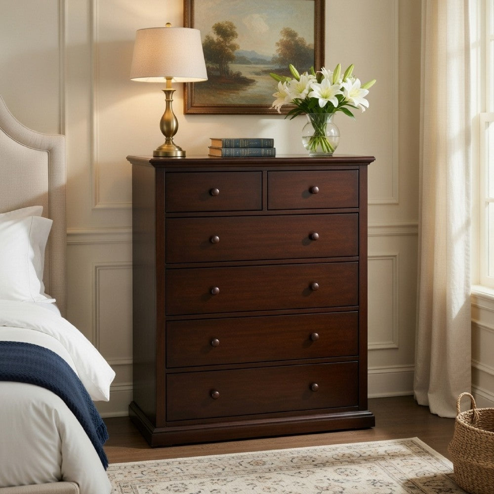 Umer Tall Dresser Chest | 6 Drawers | Plinth Base | Cappuccino Brown Wood