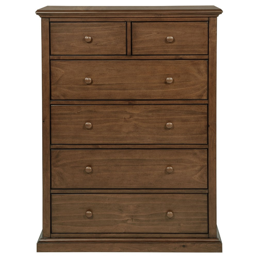 Umer Tall Dresser Chest | 6 Tinted Drawers | Plinth Base | Medium Brown Wood