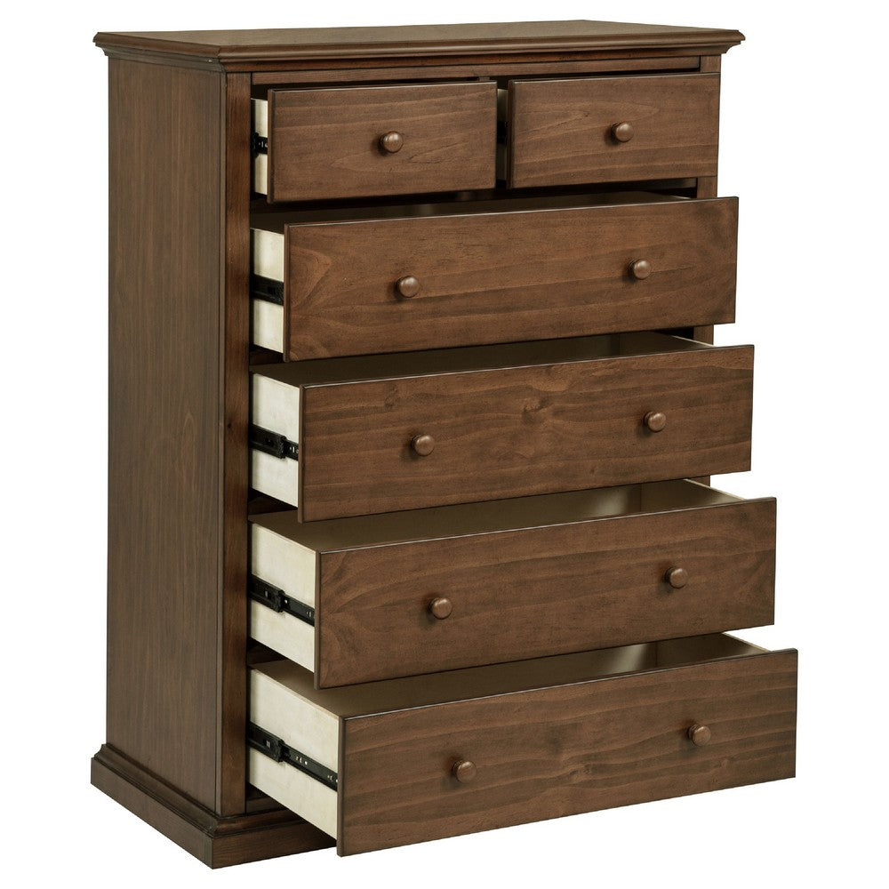 Umer Tall Dresser Chest | 6 Tinted Drawers | Plinth Base | Medium Brown Wood