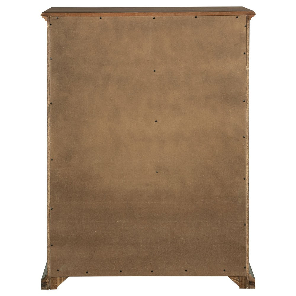 Umer Tall Dresser Chest | 6 Tinted Drawers | Plinth Base | Medium Brown Wood
