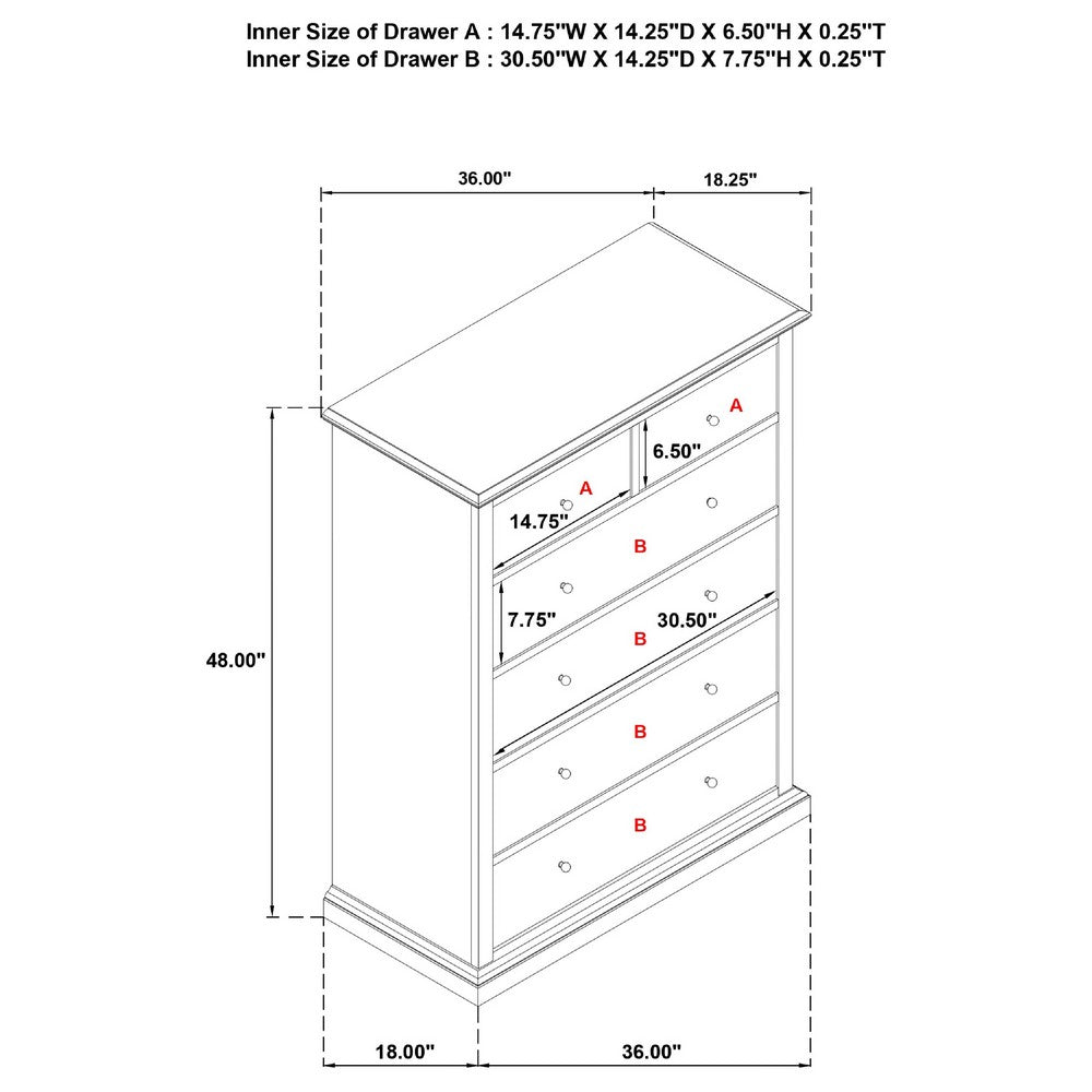 Umer Tall Dresser Chest | 6 Tinted Drawers | Plinth Base | Medium Brown Wood