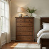 Umer Tall Dresser Chest | 6 Tinted Drawers | Plinth Base | Medium Brown Wood