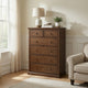 Umer Tall Dresser Chest | 6 Tinted Drawers | Plinth Base | Medium Brown Wood
