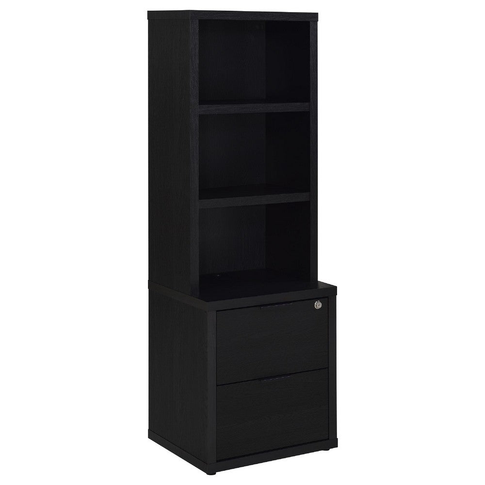 Park Bookcase with 3 Open Shelves | 2 Drawers | 61" Black Wood