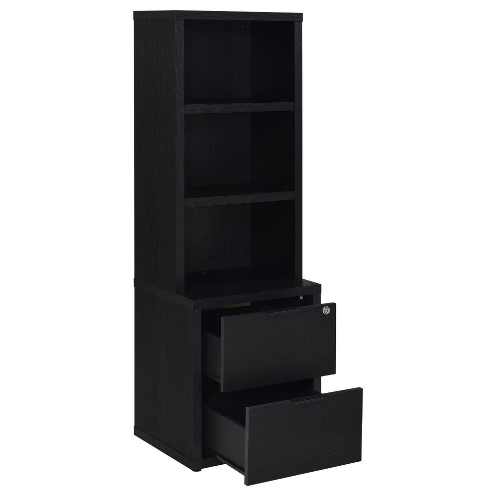Park Bookcase with 3 Open Shelves | 2 Drawers | 61" Black Wood