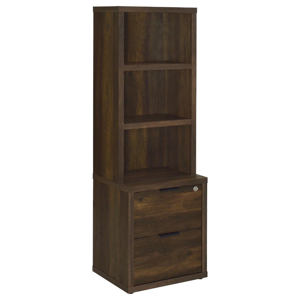 Park Bookcase with 3 Open Shelves | 2 Drawers | 61"  Dark Pine Brown