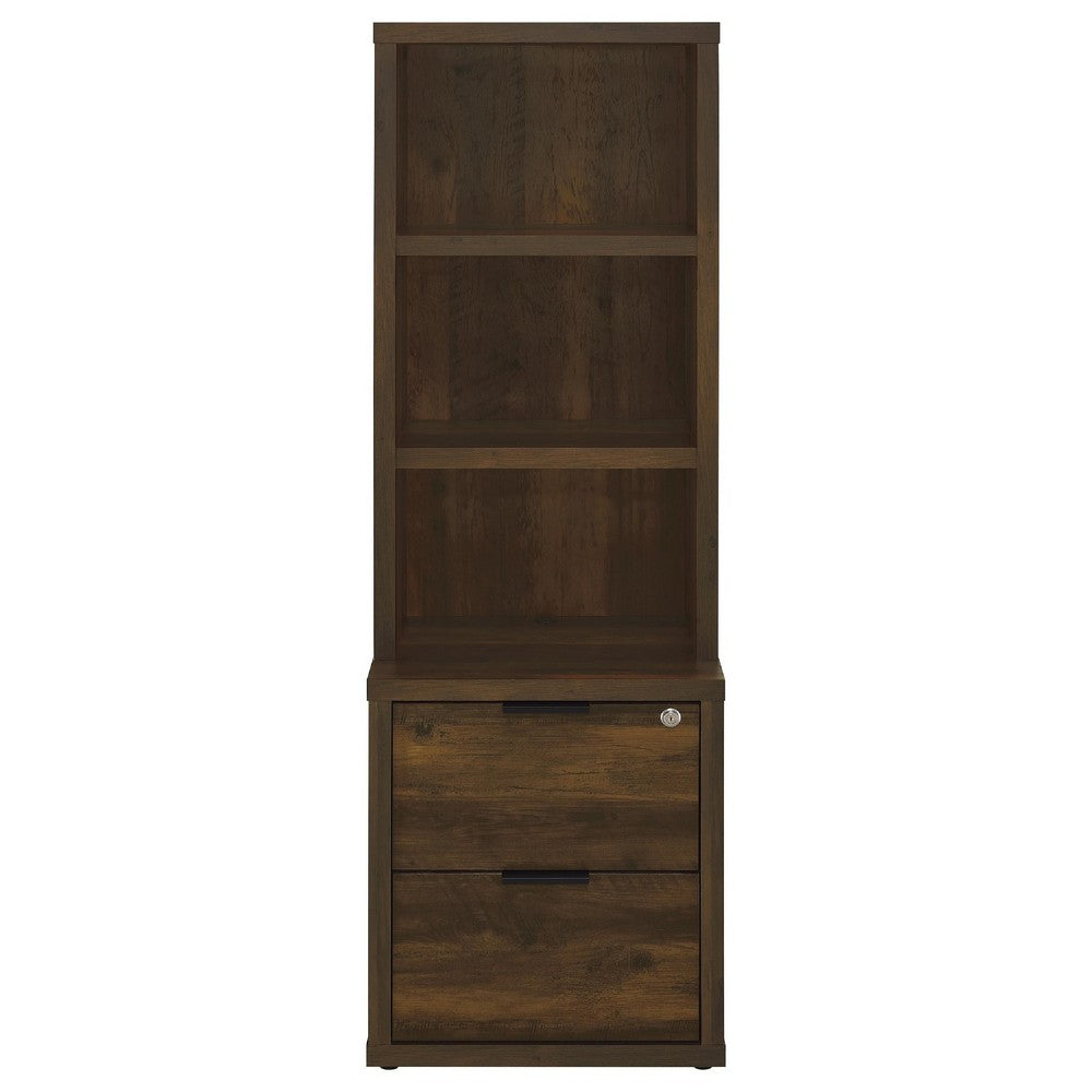 Park Bookcase with 3 Open Shelves | 2 Drawers | 61"  Dark Pine Brown