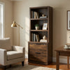 Park Bookcase with 3 Open Shelves | 2 Drawers | 61"  Dark Pine Brown